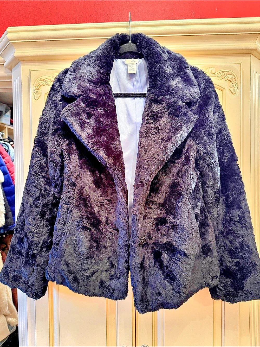 Anthropologie 39Odille Faux Fur Jacket in Black Size 8 Like New